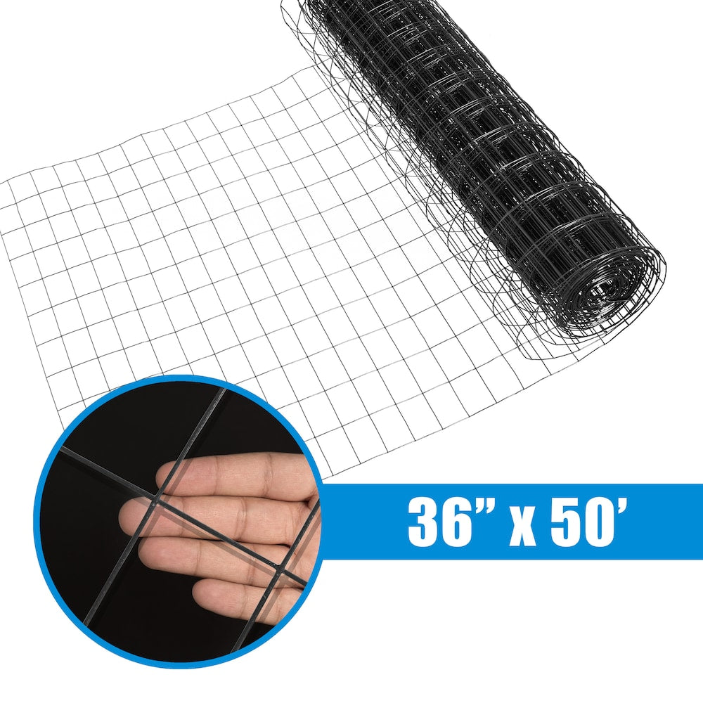 3 feet. x 50 feet. 16-Gauge Black PVC Coated Welded Wire Fence with Mesh Size 3 inch x 2 inch