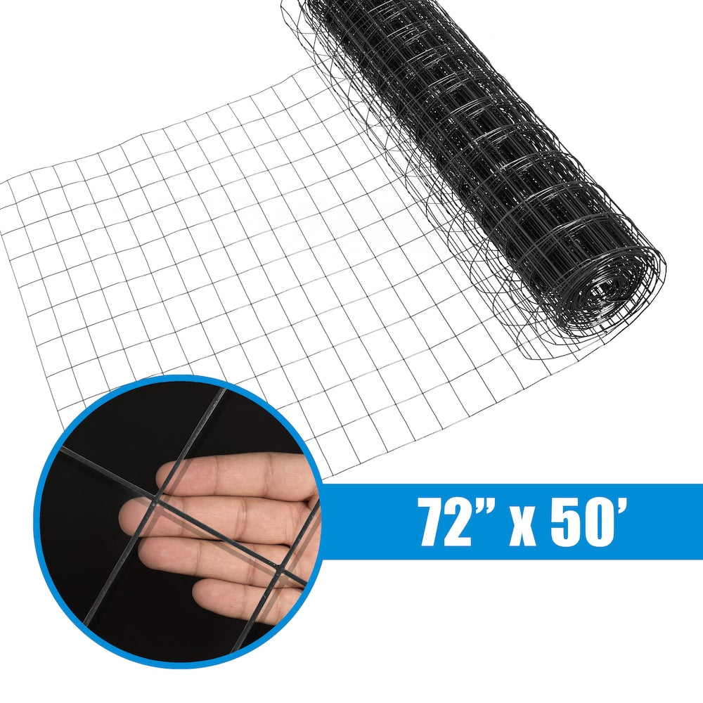6 feet. x 50 feet. 16-Gauge Black PVC Coated Welded Wire Fence with Mesh Size 3 inch x 2 inch