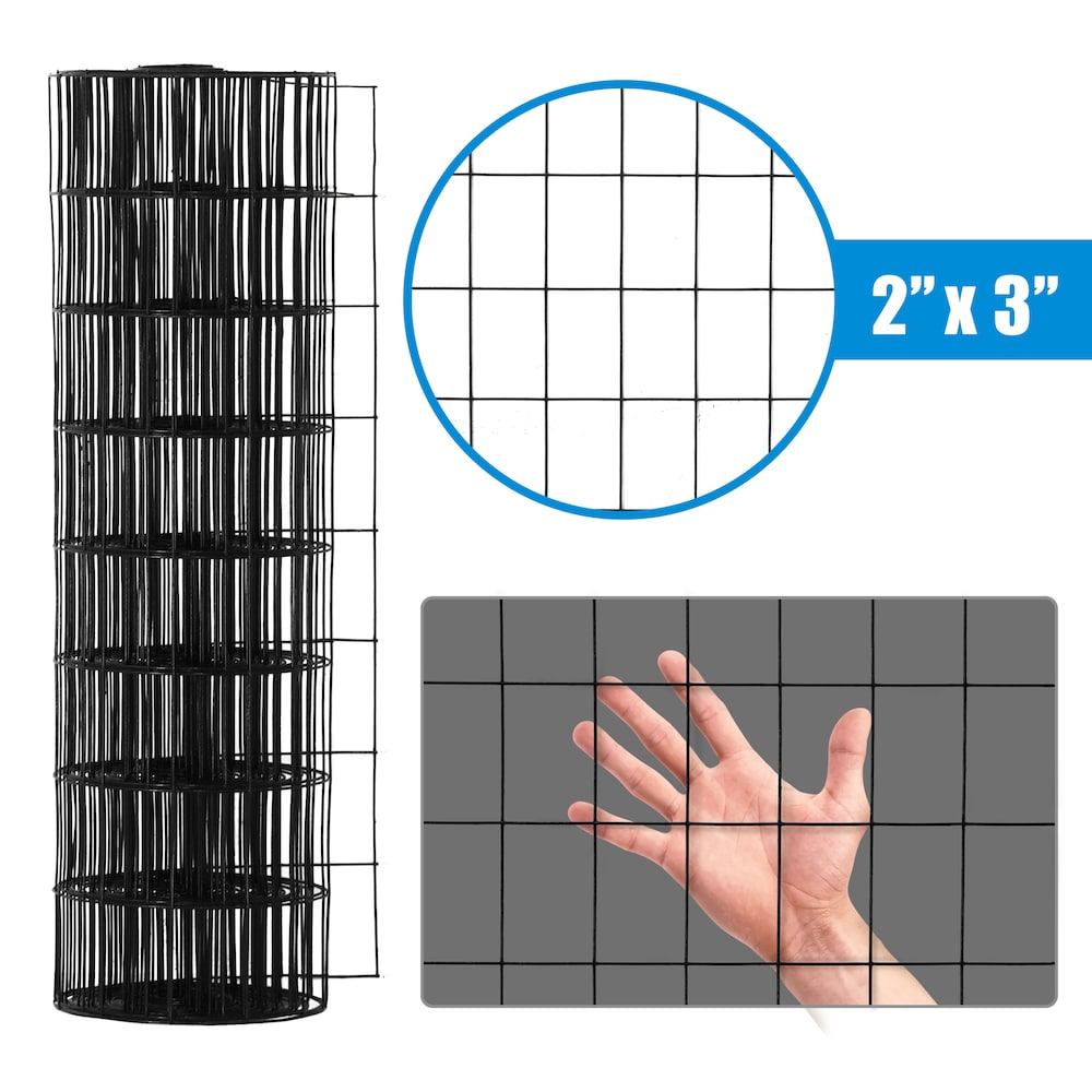 6 feet. x 50 feet. 16-Gauge Black PVC Coated Welded Wire Fence with Mesh Size 3 inch x 2 inch