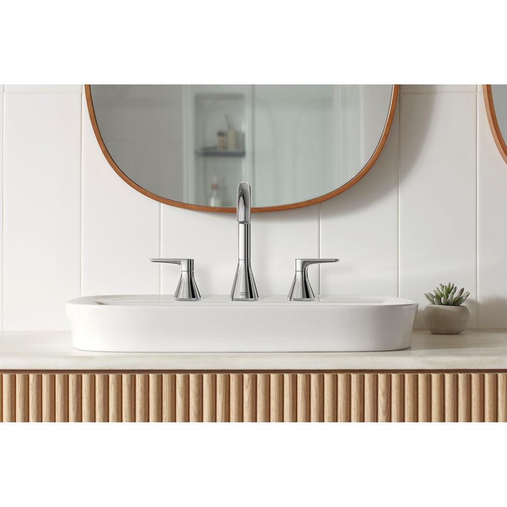 Robinet de salle de bain à 2 poignées et à large bec Aspirations de 8 po avec bonde à poussoir en chrome poli