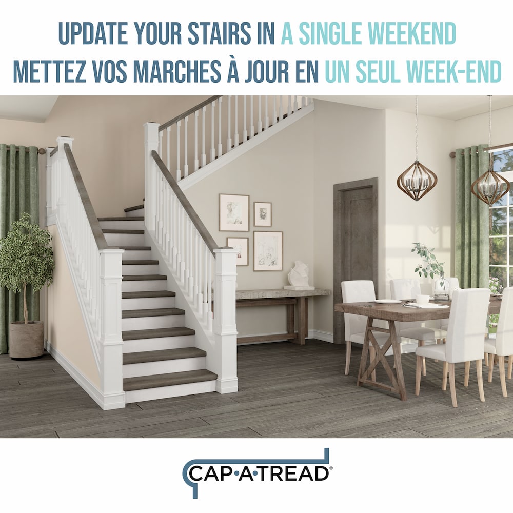 Moulure de contremarche réversible en vinyle de couleur 8036 de 0,5 po x 7,38 po x 47 po à utiliser avec la bande de roulement Cap A