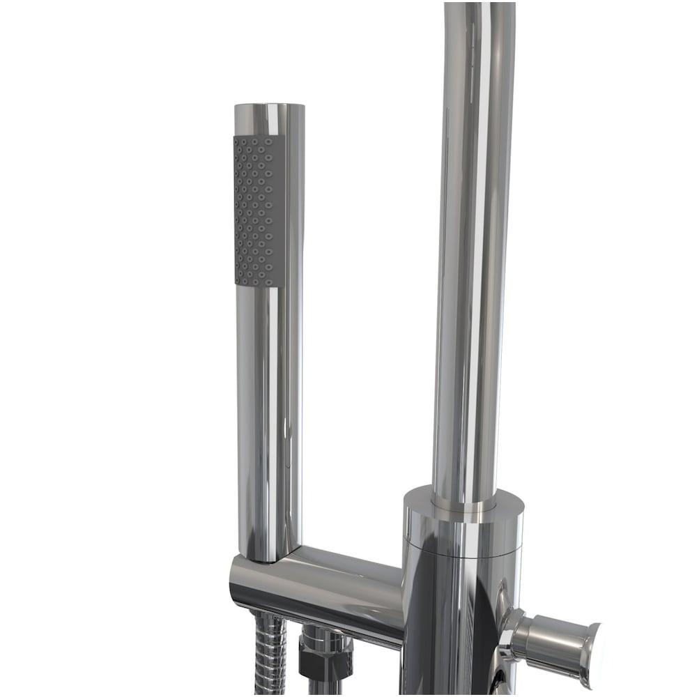 Baignoire autoportante ovale en acrylique Cariso de 60 po L x 30 po l x 24 po H, 1 pièce, drain central, avec robinet de baignoire autoportante à poignée unique Linosa et pomme de douche à main en chrome