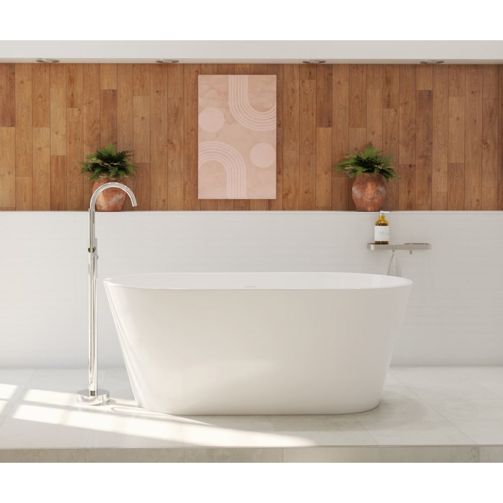 Baignoire autoportante ovale en acrylique Cariso de 60 po L x 30 po l x 24 po H, 1 pièce, drain central, avec robinet de baignoire autoportante à poignée unique Linosa et pomme de douche à main en chrome