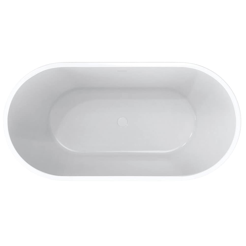 Baignoire autoportante ovale en acrylique Cariso 60 po L x 30 po l x 24 po H, 1 pièce, drain central, avec robinet de baignoire autoportante à poignée unique Linosa et pomme de douche à main en noir mat