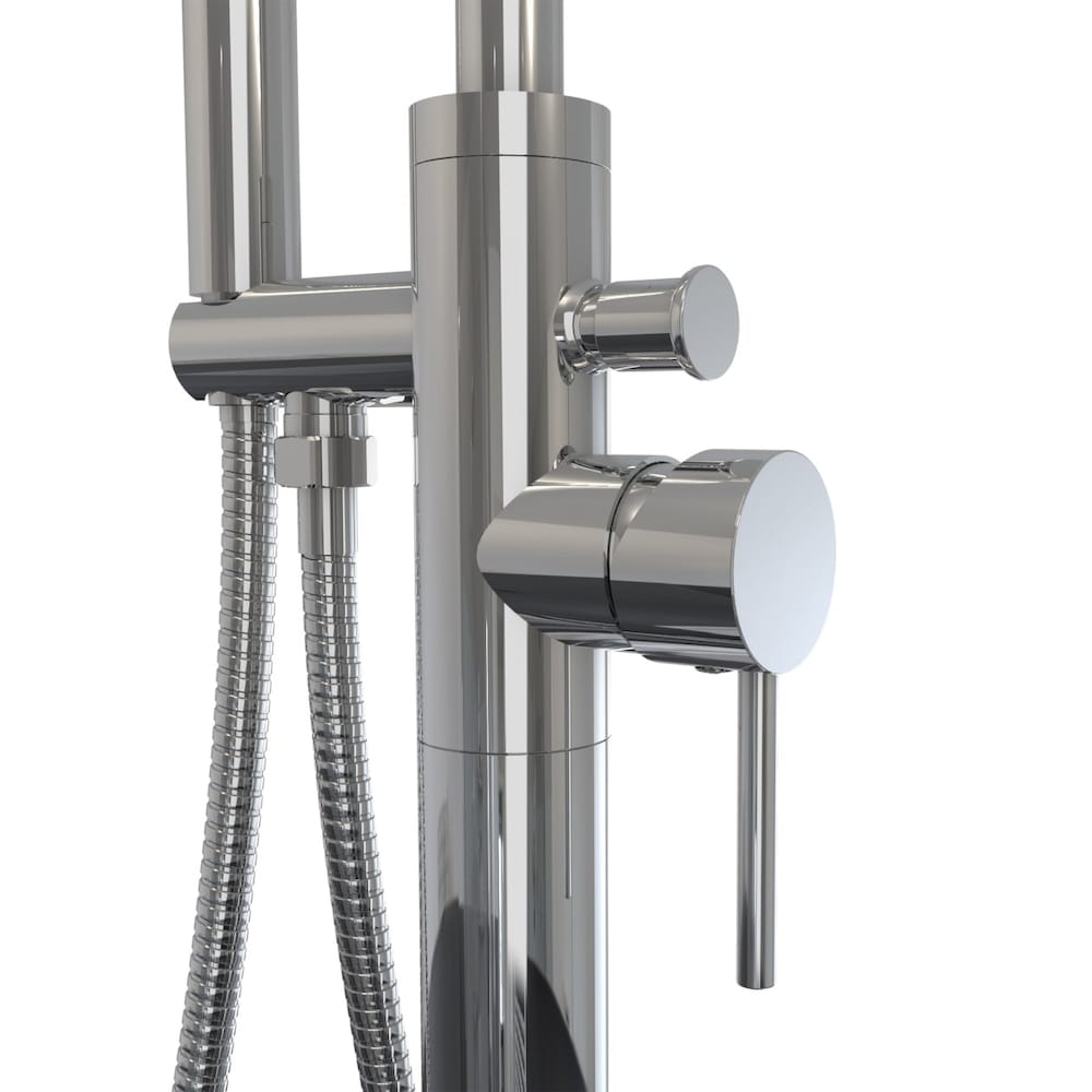 Cariso 67 in. L x 31 in. W x 23 in. H 1-Piece Acrylic Oval Freestanding Bathtub, Center Drain, with Linosa Single Handle Freestanding Bathtub Faucet & Handheld Shower Head in Chrome