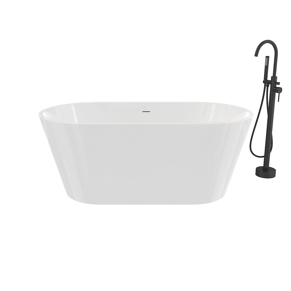 Cariso 67 in. L x 31 in. W x 23 in. H 1-Piece Acrylic Oval Freestanding Bathtub, Center Drain, with Linosa Single Handle Freestanding Bathtub Faucet & Handheld Shower Head in Matte Black