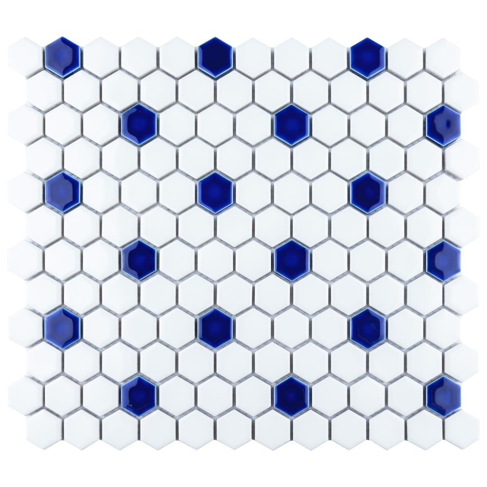 Metro Ion 1" Hex Sapphire Dot w/Glossy White 10-1/4" x 11-7/8" Porc Mosaic Tile (8.6 sqft./Case)