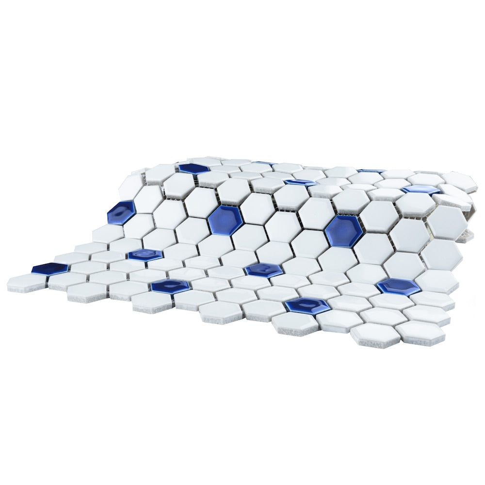Metro Ion 1" Hex Sapphire Dot w/Glossy White 10-1/4" x 11-7/8" Porc Mosaic Tile (8.6 sqft./Case)