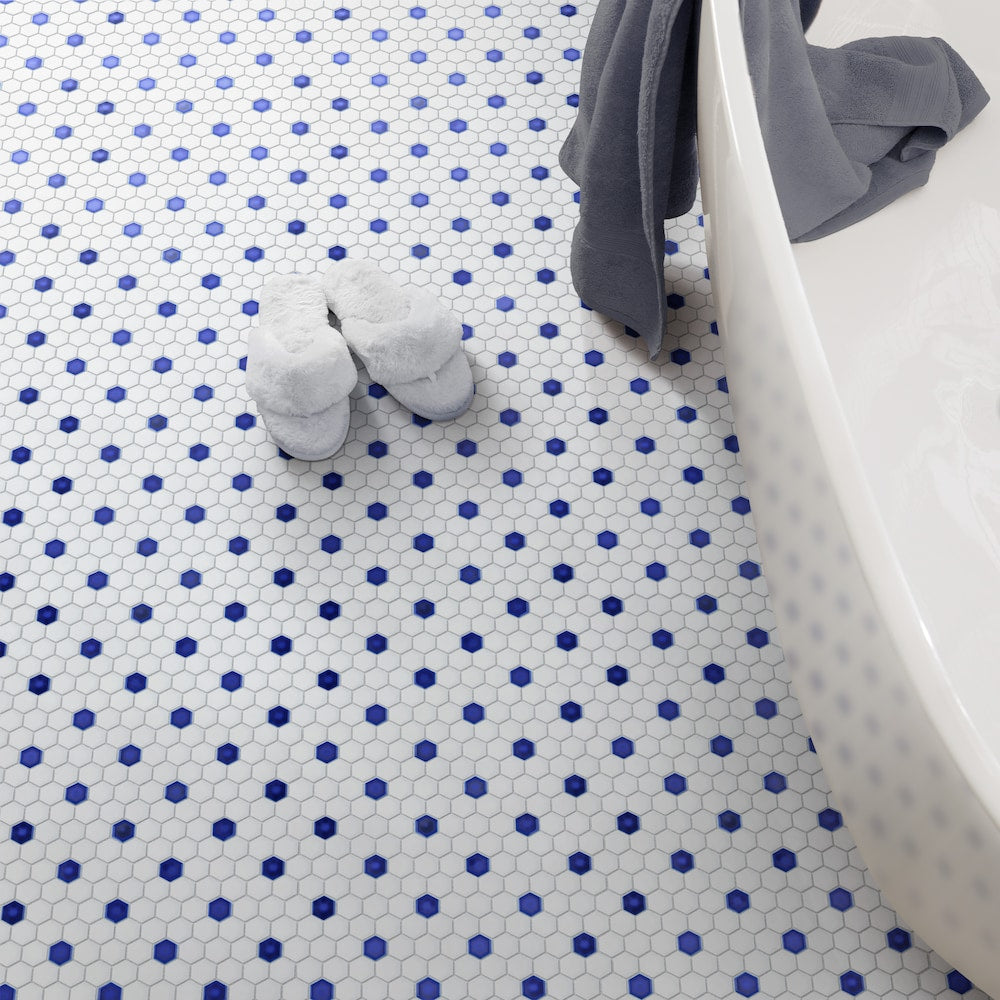 Metro Ion 1" Hex Sapphire Dot w/Glossy White 10-1/4" x 11-7/8" Porc Mosaic Tile (8.6 sqft./Case)