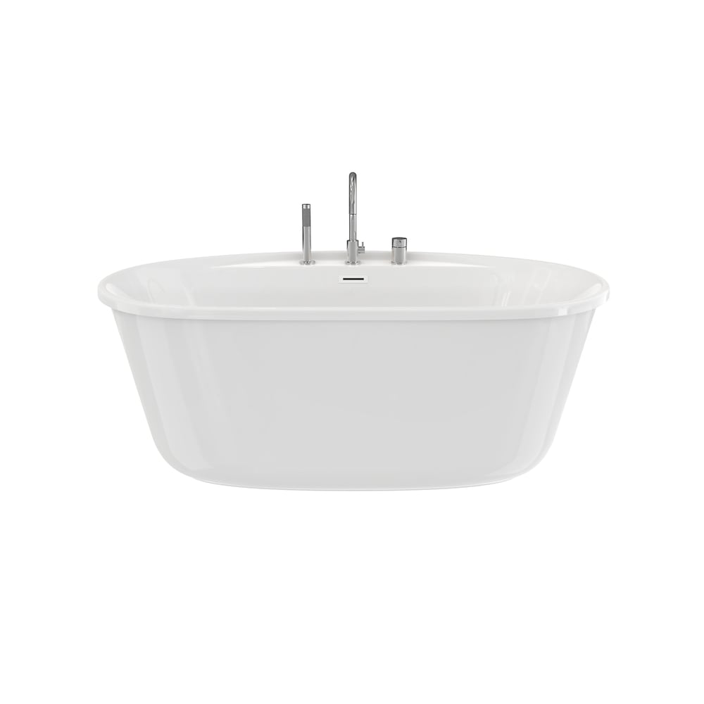 Baignoire autoportante ovale Emica AcrylX 58 po L x 32 po l x 23 po H, 2 pièces, drain central, avec robinet de baignoire à poignée unique Keros monté sur le pont et pomme de douche à main en chrome