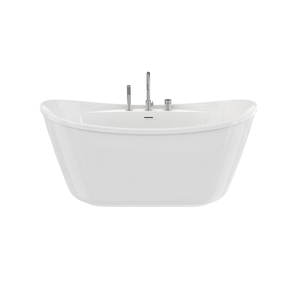 Suna 58 in. L x 32 in. W x 27 in. H 2-Piece AcrylX Oval Freestanding Bathtub, Center Drain, with Keros Single Handle Deckmounted Bathtub Faucet & Handheld Shower Head in Chrome