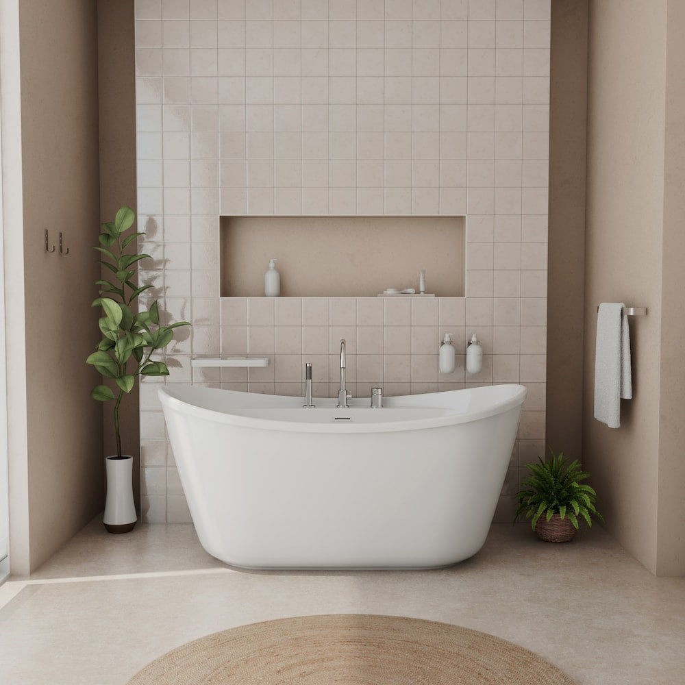 Suna 58 in. L x 32 in. W x 27 in. H 2-Piece AcrylX Oval Freestanding Bathtub, Center Drain, with Keros Single Handle Deckmounted Bathtub Faucet & Handheld Shower Head in Chrome