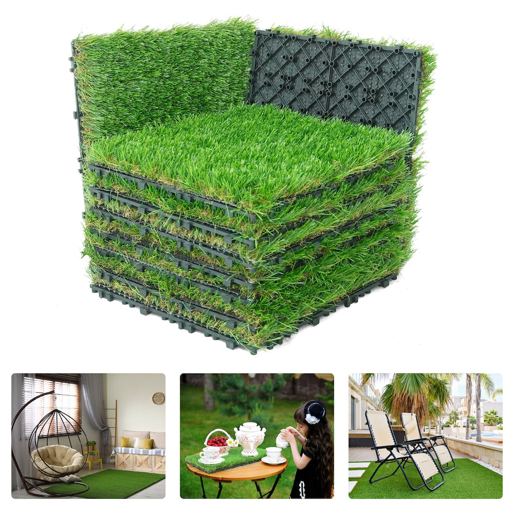 1 ft. x 1 ft. Artificial Grass Tiles, Self-Draining Interlocking, Set of 9, Covers 9 sq. ft.
