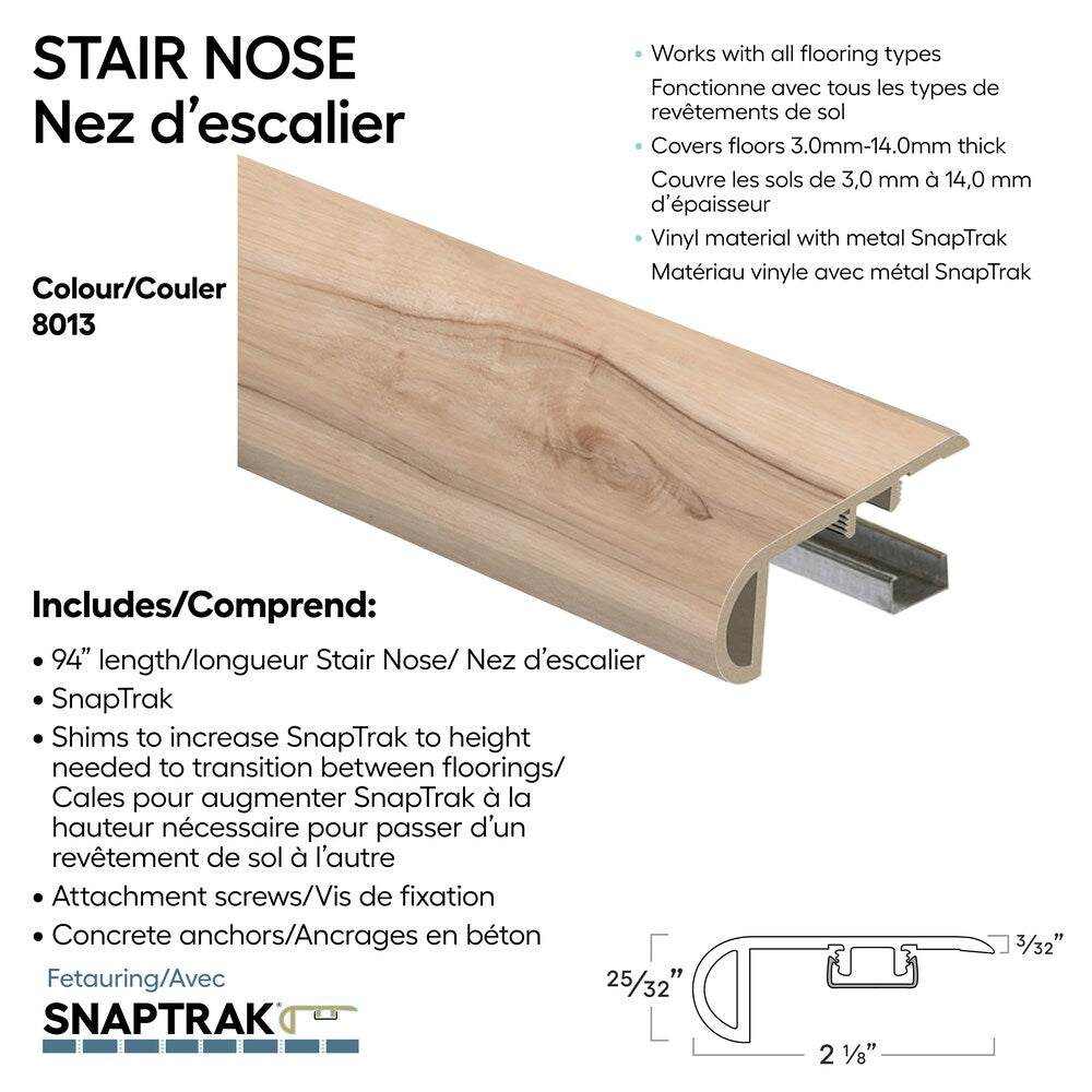Vinyl Stair Nose Moulding Color 8013 2.15-inch x .78-inch x 94-inch