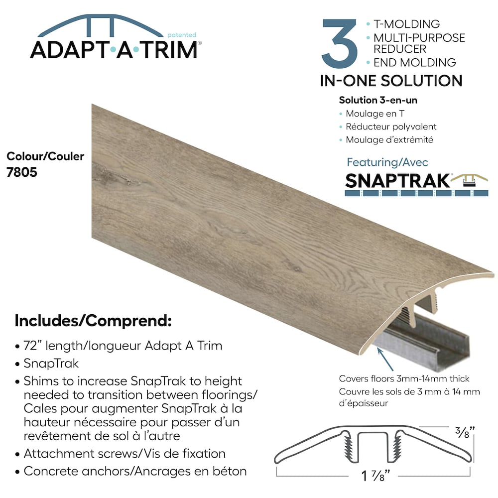 Adapt A Trim 3-in-1 Vinyl Reducer & Transition Molding Color 7805 1.85-inx.35-inx72-in