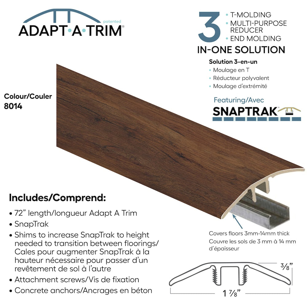 Adapt A Trim 3-in-1 Vinyl Reducer & Transition Molding Color 8014 1.85-inx.35-inx72-in
