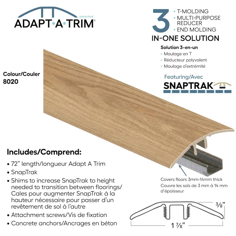 Adapt A Trim 3-in-1 Vinyl Reducer & Transition Molding Color 8020 1.85-inx.35-inx72-in