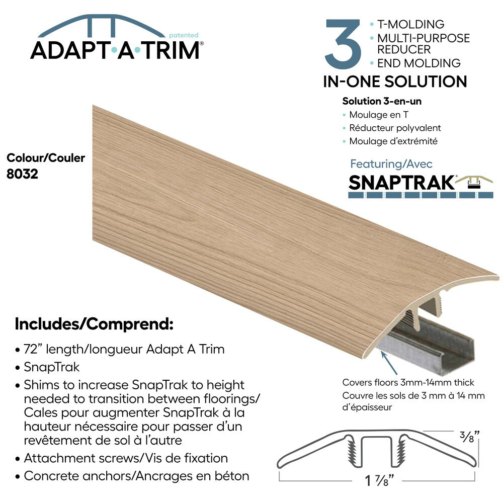 Moulure de transition et réducteur de vinyle 3 en 1 Adapt A Trim Couleur 8032 1,85 po x 35 po x 72 po