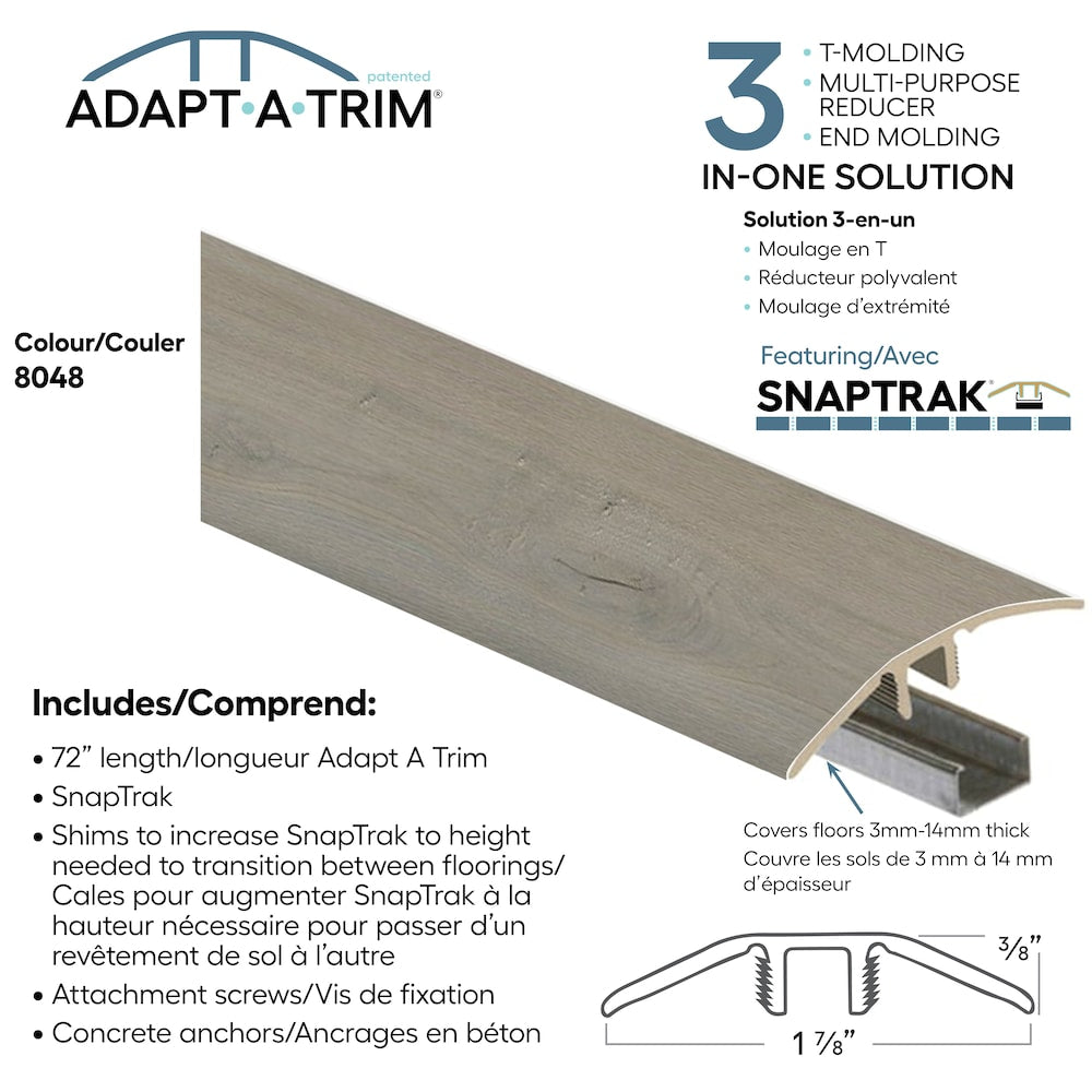 Adapt A Trim 3-in-1 Vinyl Reducer & Transition Molding Color 8048 1.85-inx.35-inx72-in