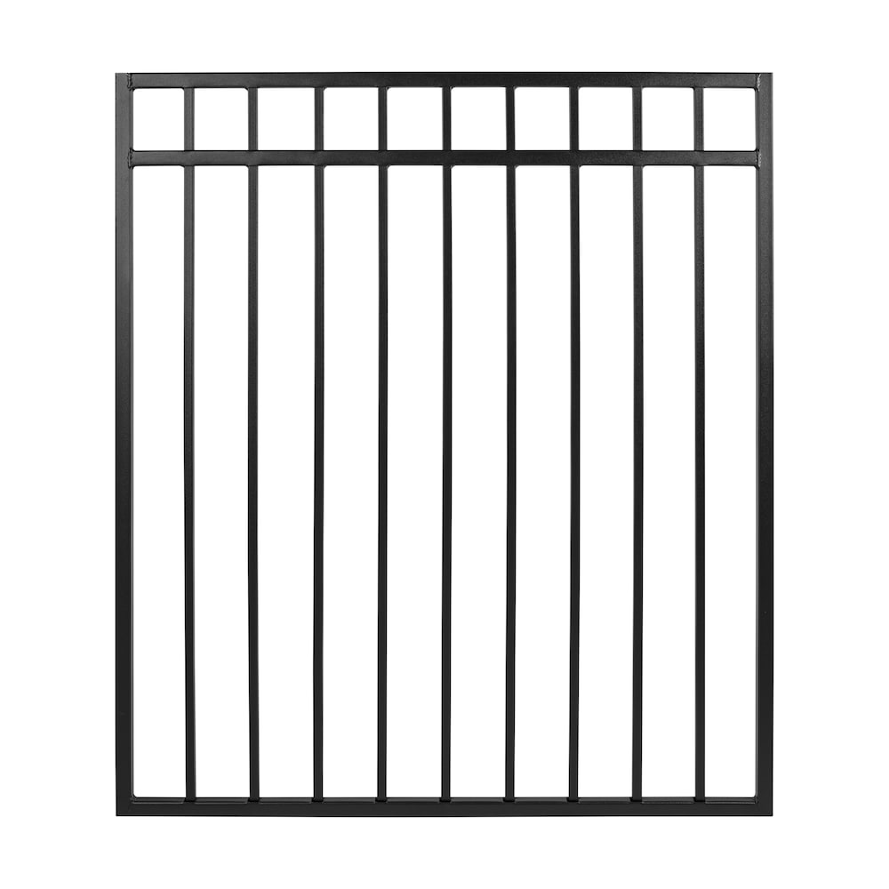 3.75 feet. x 3.83 feet. Coral Profile Black Iron Flat Top Fence Gate