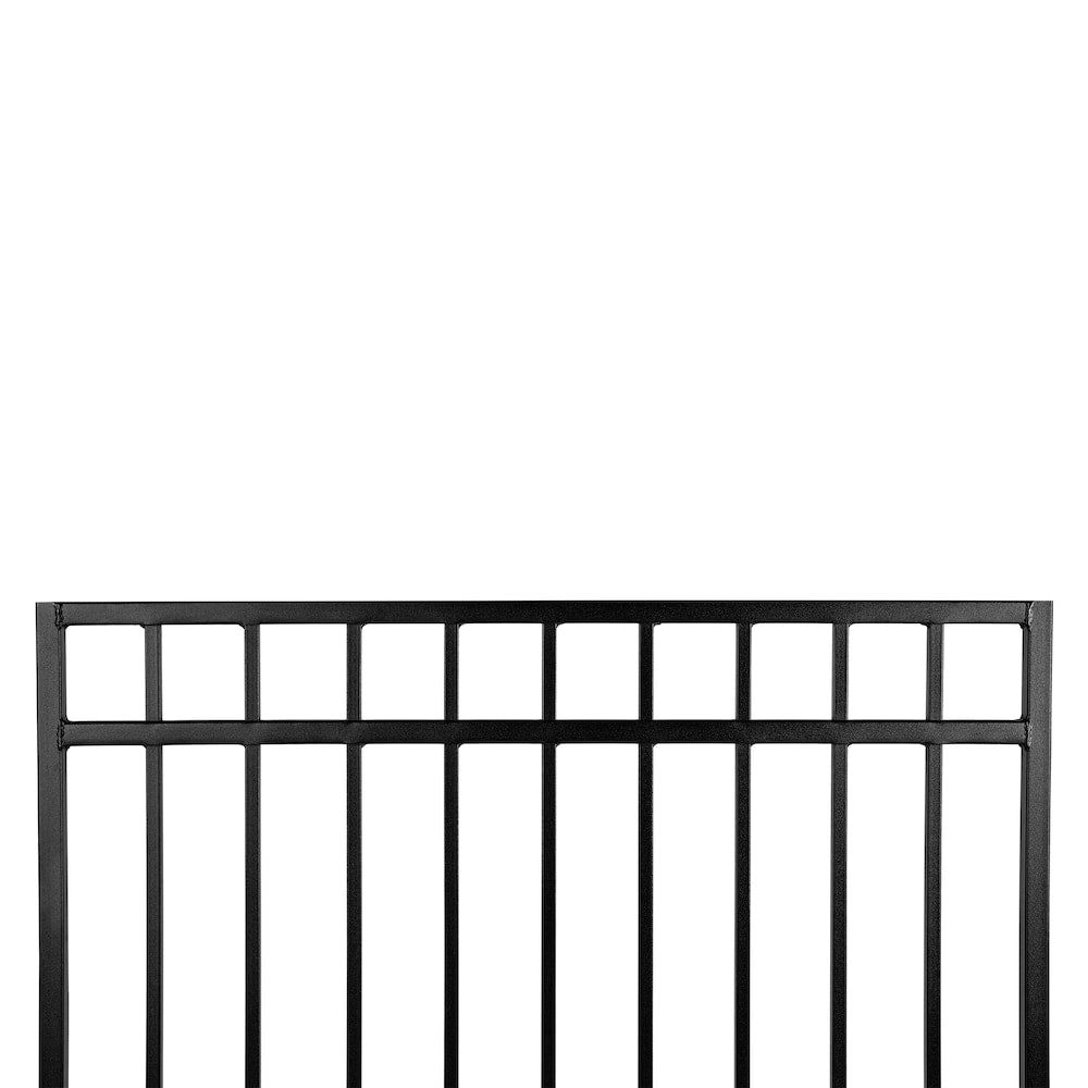 3.75 feet. x 3.83 feet. Coral Profile Black Iron Flat Top Fence Gate