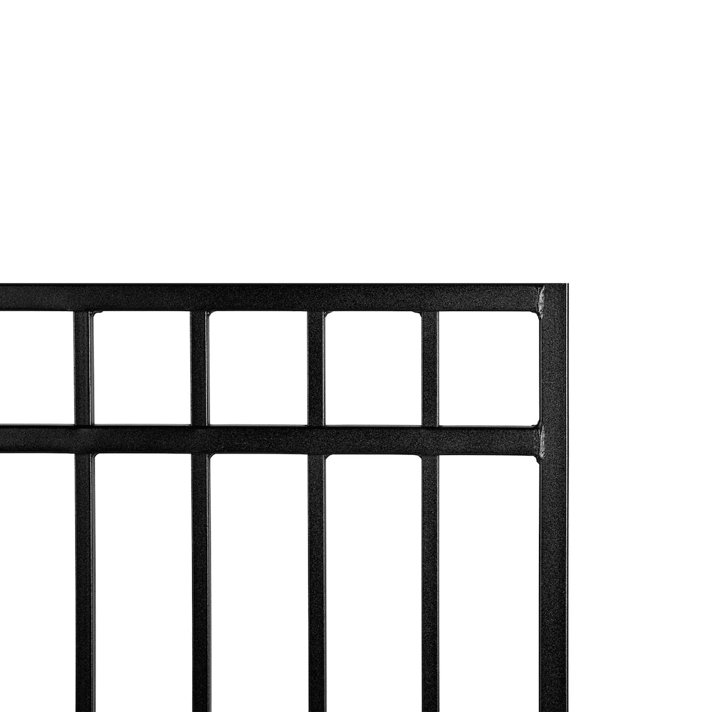 3.75 feet. x 3.83 feet. Coral Profile Black Iron Flat Top Fence Gate