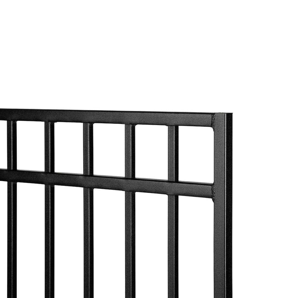 3.75 feet. x 3.83 feet. Coral Profile Black Iron Flat Top Fence Gate
