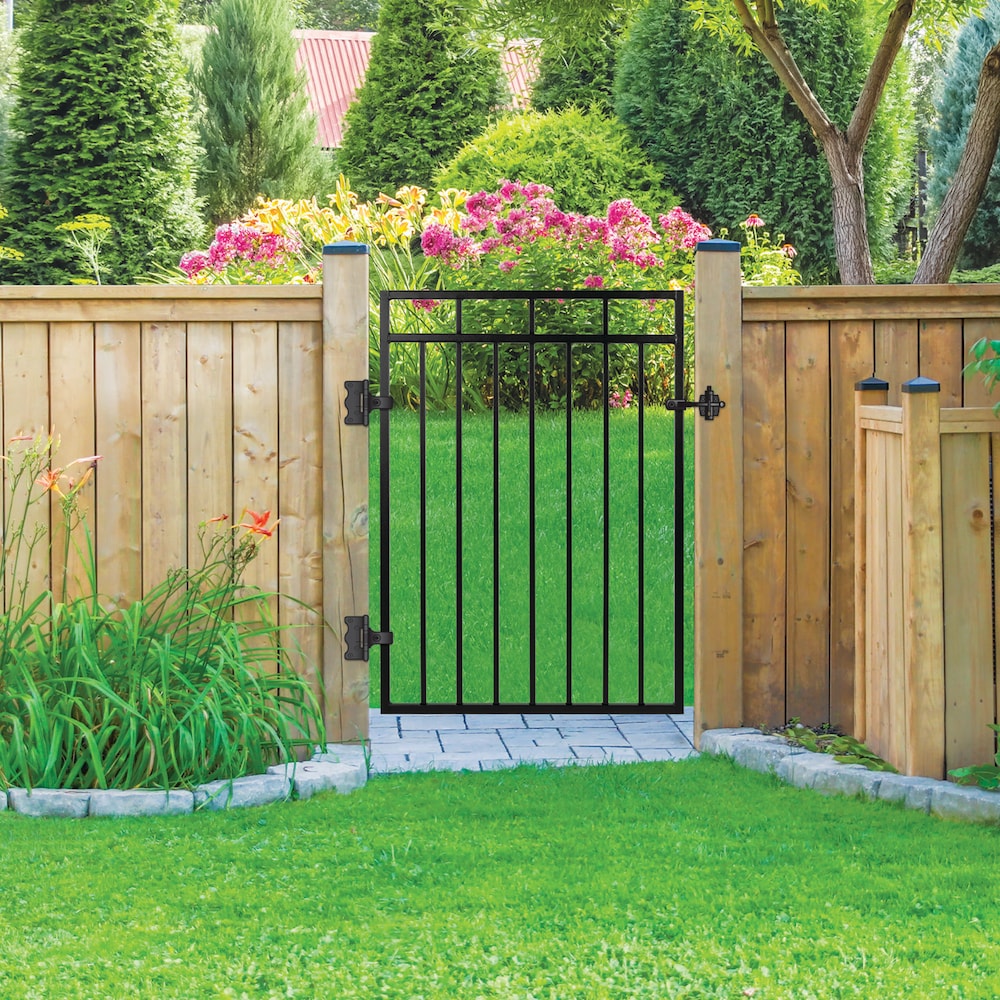 2.75 ft. x 3.83 ft. Benitoite Profile Black Iron Center Point Fence Gate