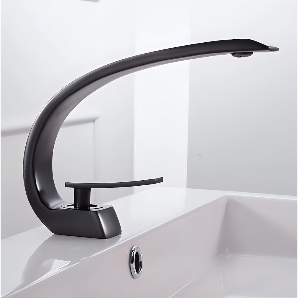Island-B 1H Faucet in Black with Overflow Pop Up Drain in Black
