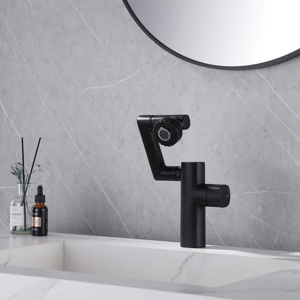 WBF3 Matte Black Single Hole Bathroom Sink Faucet with Single Handle and Swivel Spout
