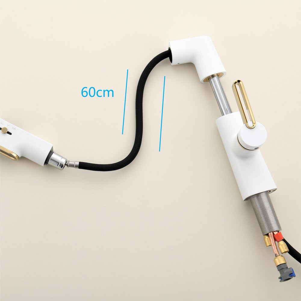 WBF5 White Single Hole Bathroom Sink Faucet with Single Handle, Pull Out Sprayer and LED Display