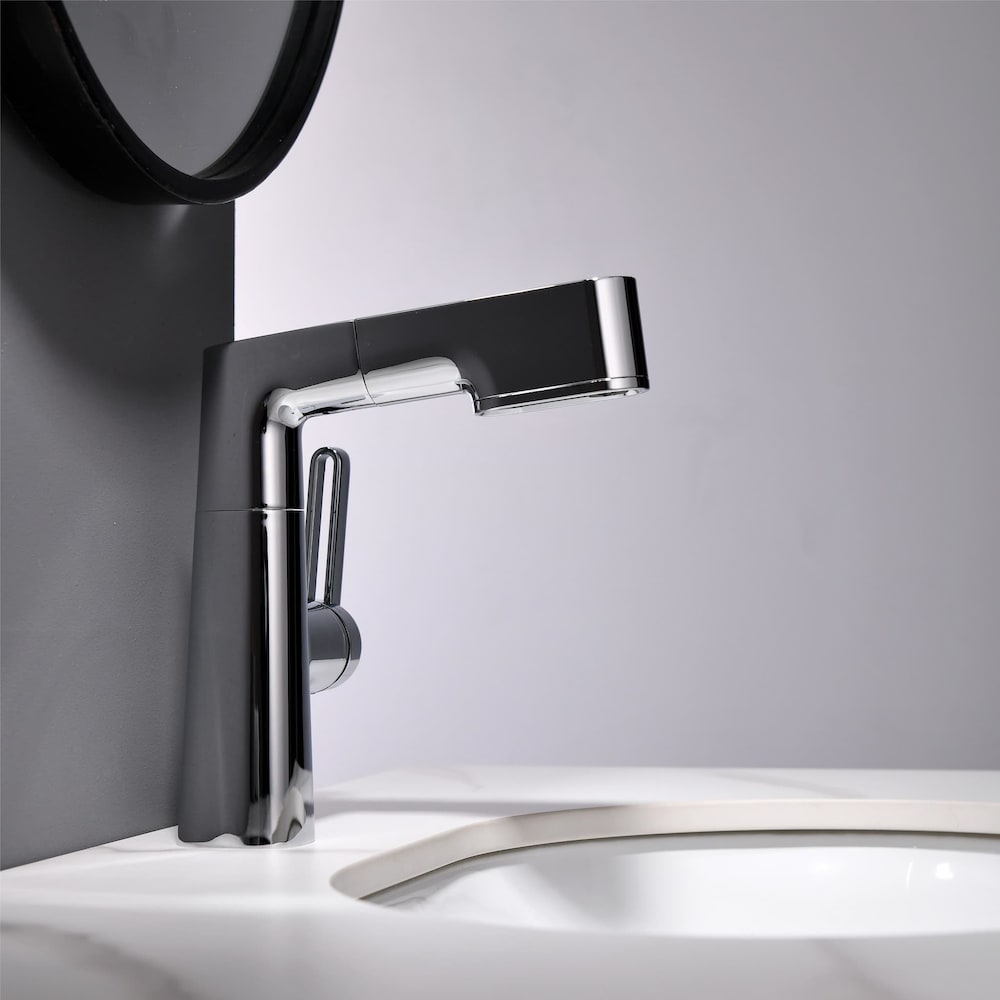 Robinet de lavabo de salle de bain à trou unique WBF5 avec poignée unique, pulvérisateur extractible et affichage LED en chrome