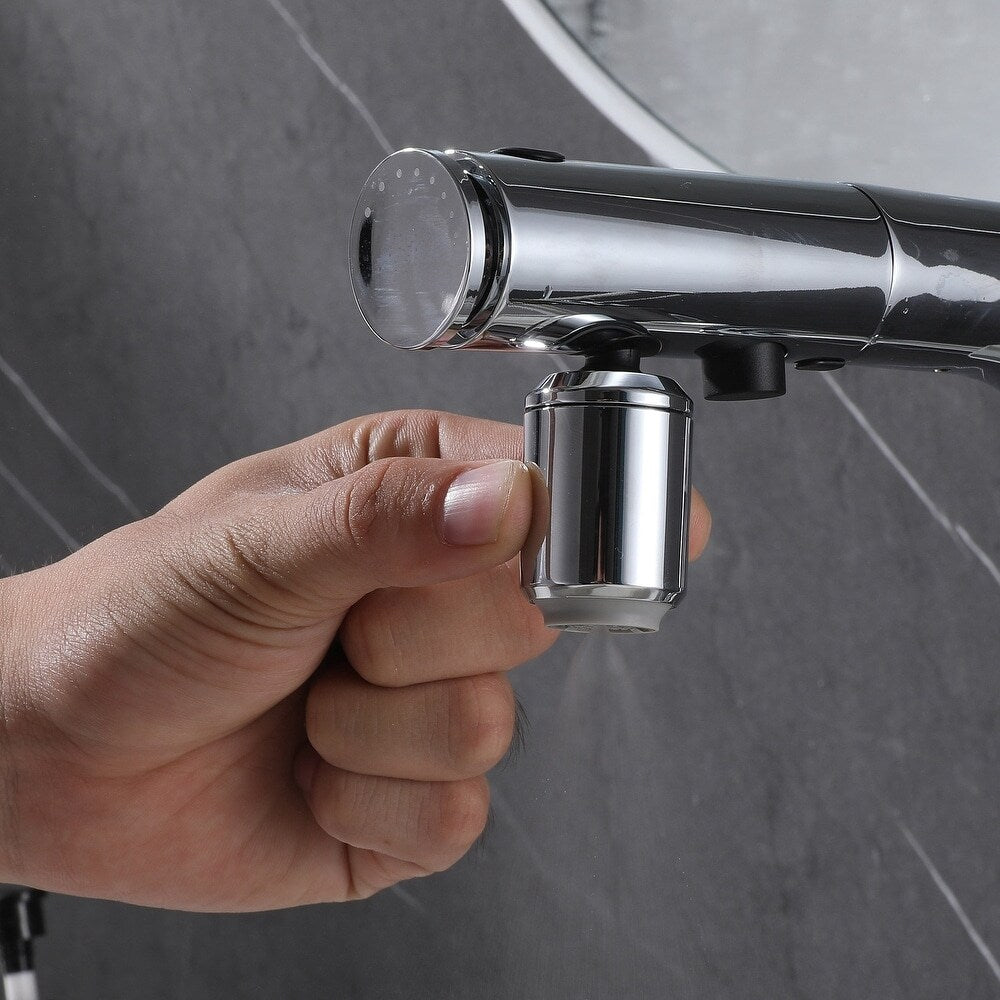 WBF6 Chrome Single Hole Bathroom Sink Faucet with Single Handle, Pull Out Sprayer and LED Display