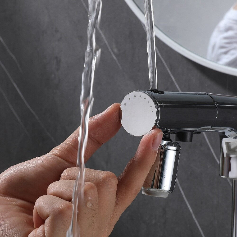 WBF6 Chrome Single Hole Bathroom Sink Faucet with Single Handle, Pull Out Sprayer and LED Display