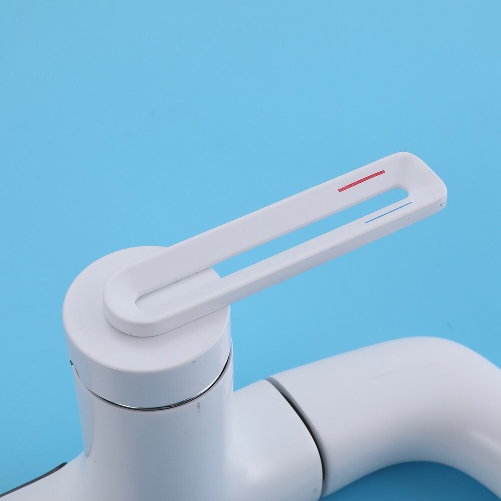 Robinet de lavabo de salle de bain monotrou blanc WBF6 avec poignée unique, pulvérisateur extractible et affichage LED