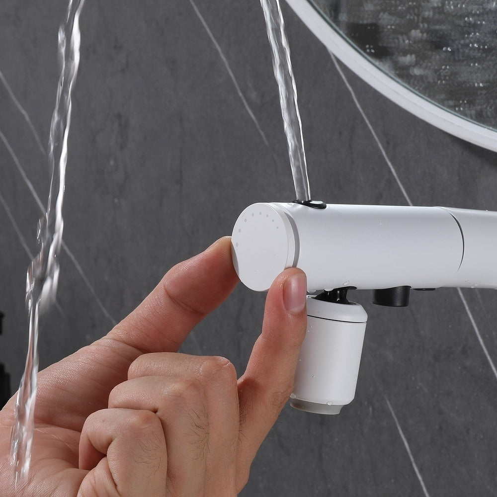 Robinet de lavabo de salle de bain monotrou blanc WBF6 avec poignée unique, pulvérisateur extractible et affichage LED