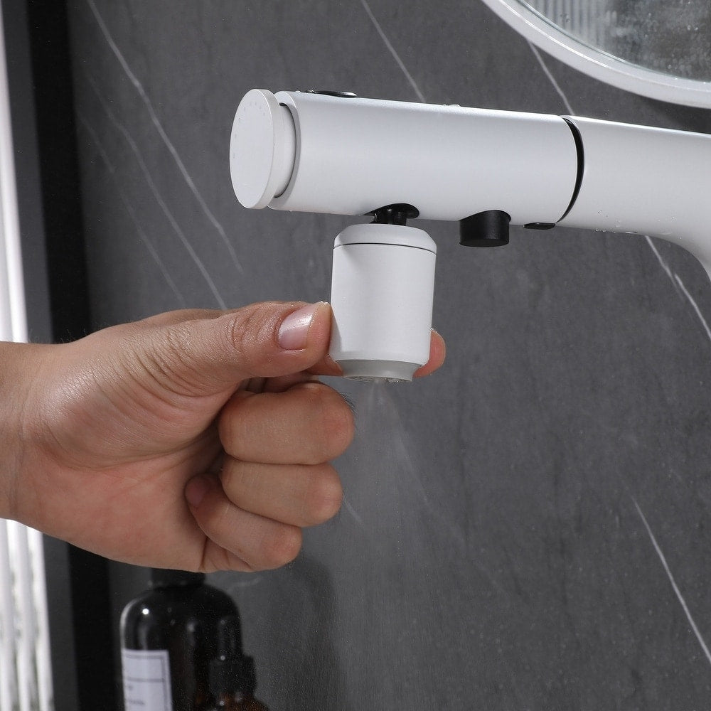 Robinet de lavabo de salle de bain monotrou blanc WBF6 avec poignée unique, pulvérisateur extractible et affichage LED