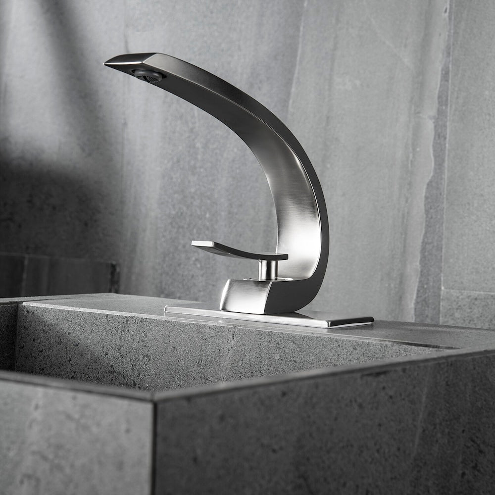 Robinet de lavabo de salle de bain à trou unique en nickel brossé WBF9 avec poignée unique