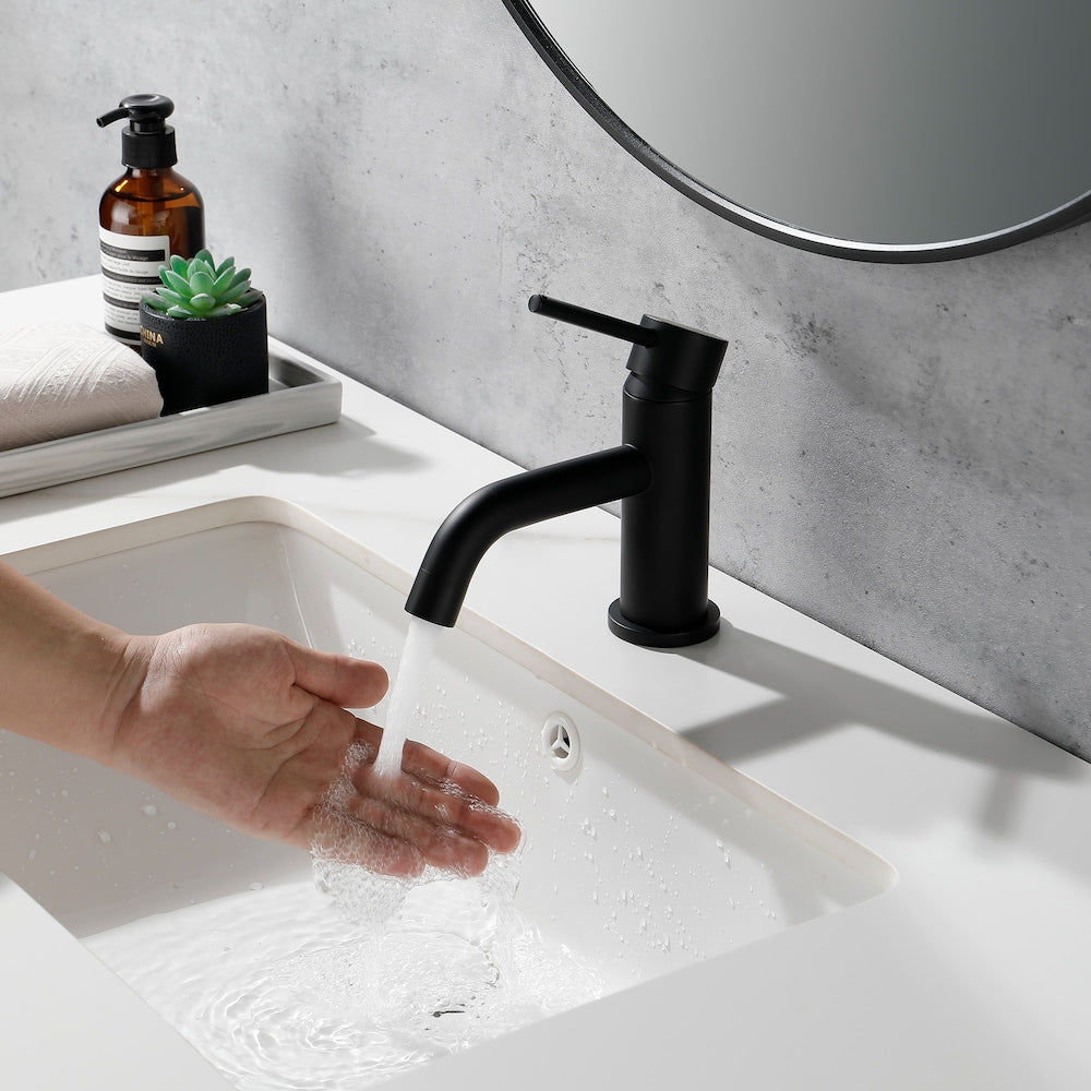 Robinet de lavabo de salle de bain à trou unique ZCJ1 avec poignée unique en noir mat