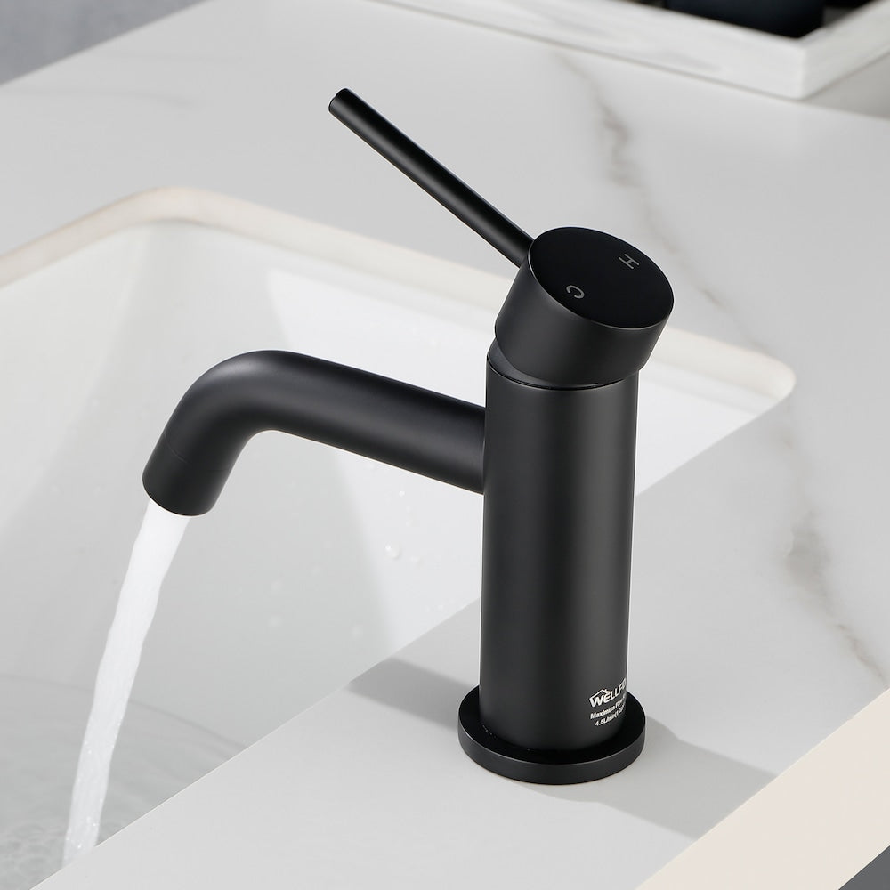 Robinet de lavabo de salle de bain à trou unique ZCJ1 avec poignée unique en noir mat