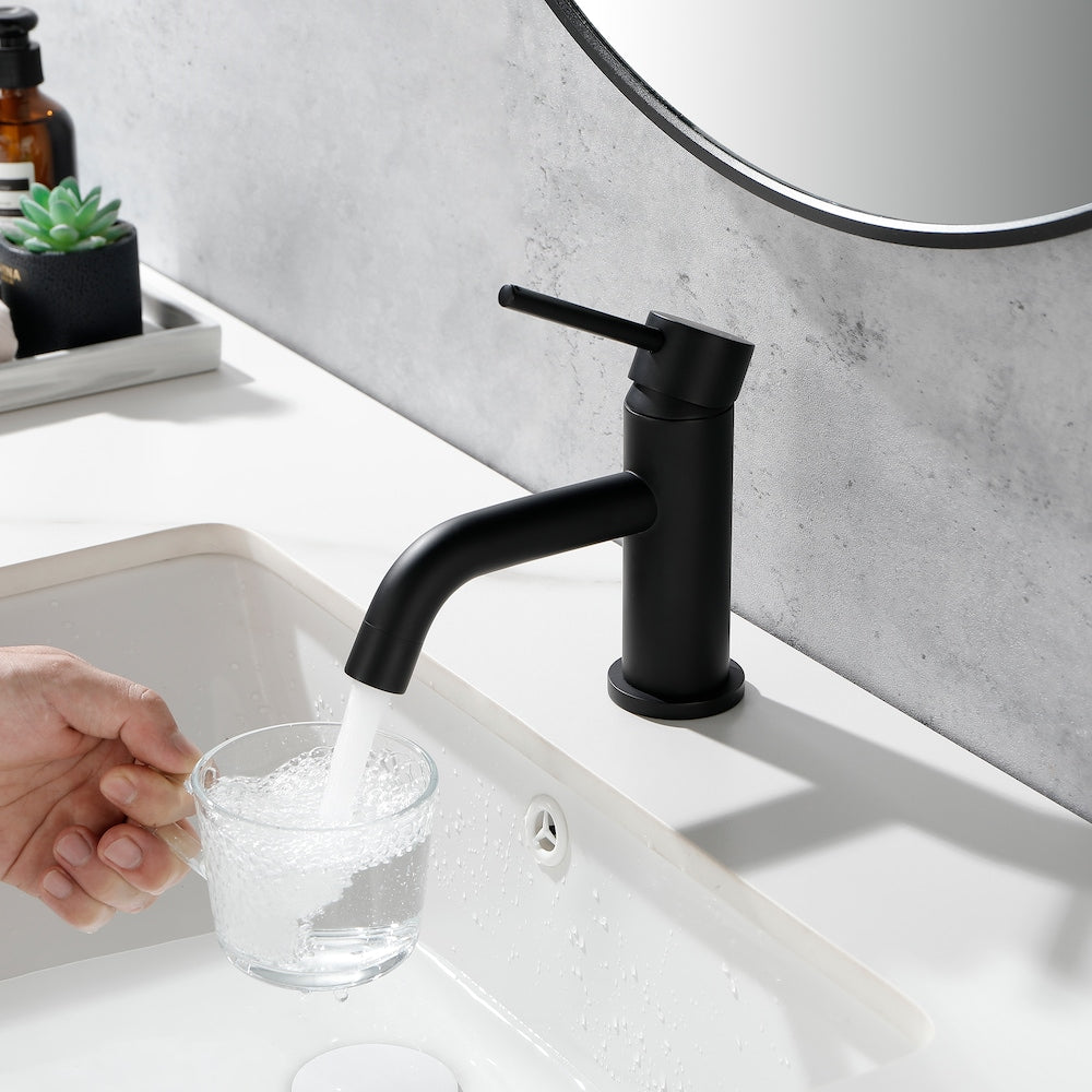 Robinet de lavabo de salle de bain à trou unique ZCJ1 avec poignée unique en noir mat