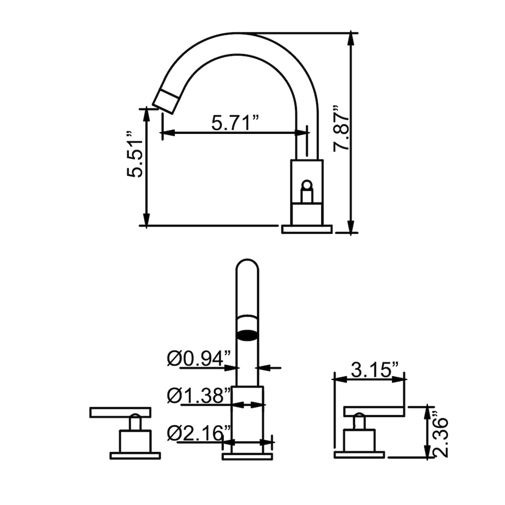 RZCJ3 Widespread Bathroom Sink Faucet with 2 Handle in Brushed Gold