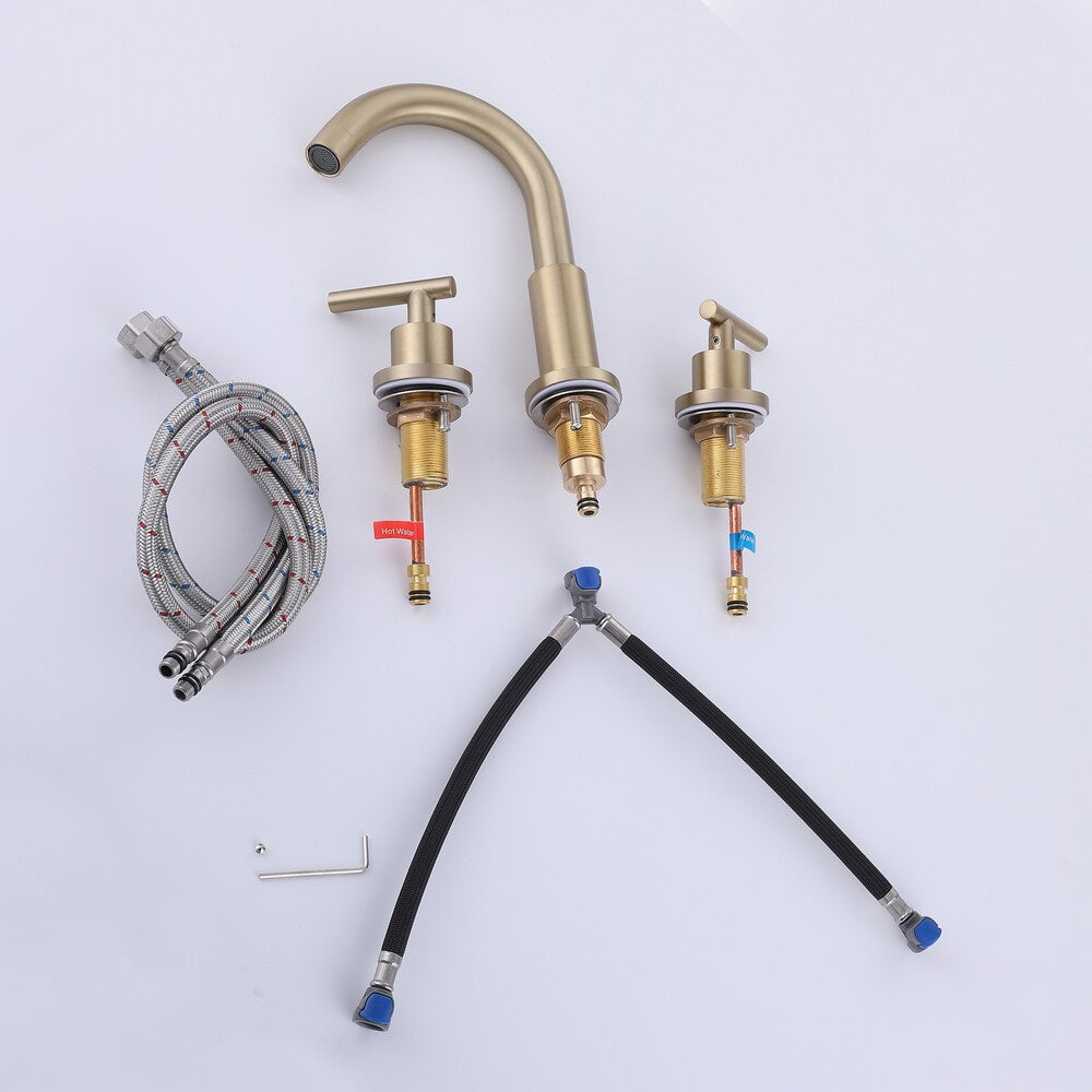 RZCJ3 Widespread Bathroom Sink Faucet with 2 Handle in Brushed Gold