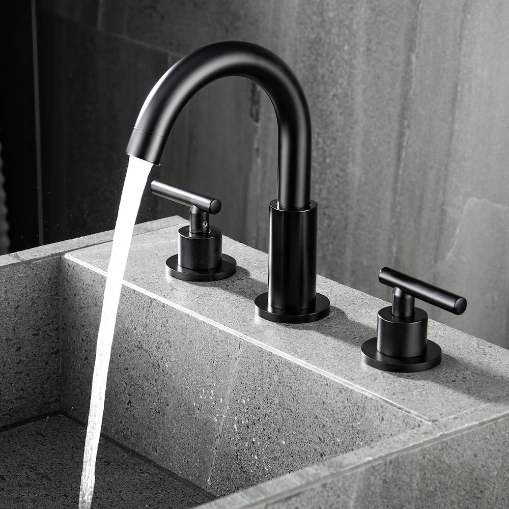 Robinet de lavabo de salle de bain à large portée ZCJ3 avec 2 poignées en noir mat