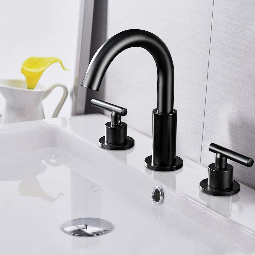 Robinet de lavabo de salle de bain à large portée ZCJ3 avec 2 poignées en noir mat
