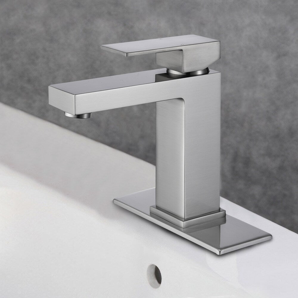 ZCJ5 Brushed Nickel Single Hole Bathroom Sink Faucet with Single Handle and Deck Plate
