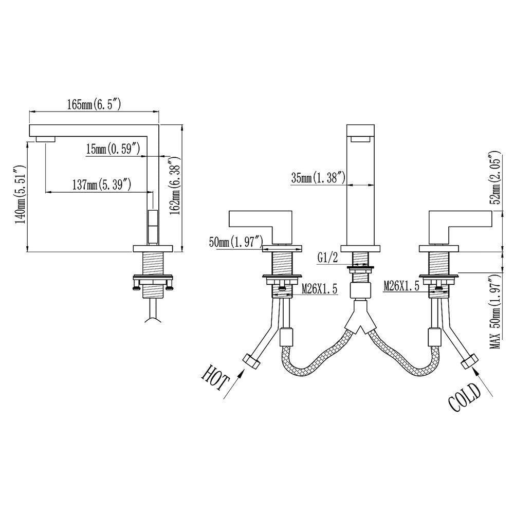 WBF12 Widespread Bathroom Sink Faucet with 2 Handle in Brushed Gold