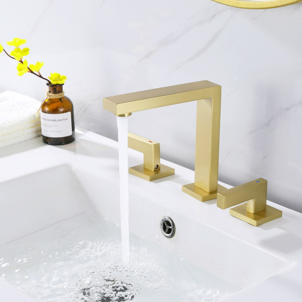 WBF12 Widespread Bathroom Sink Faucet with 2 Handle in Brushed Gold