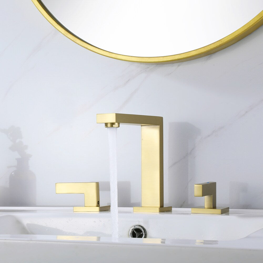 WBF12 Widespread Bathroom Sink Faucet with 2 Handle in Brushed Gold