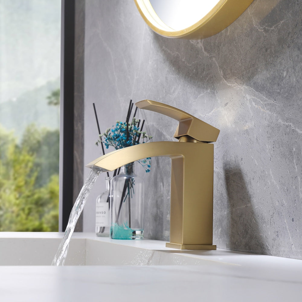 WBF13 Brushed Gold Single Hole Bathroom Sink Faucet with Single Handle and Deck Plate
